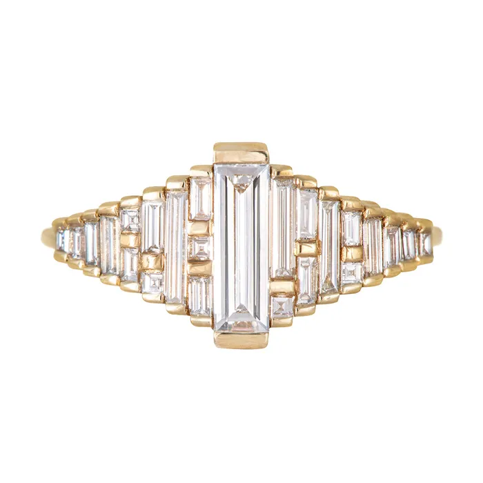 ARTEMER Baguette Diamond Ring with Gradient Diamonds and Gold Details Rings ARTEMER Baguette Diamond Ring with Gradient Diamonds and Gold Details Rings