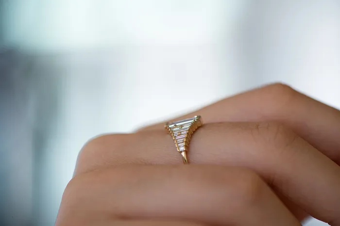 ARTEMER Baguette Diamond Ring with Gradient Diamonds and Gold Details Rings