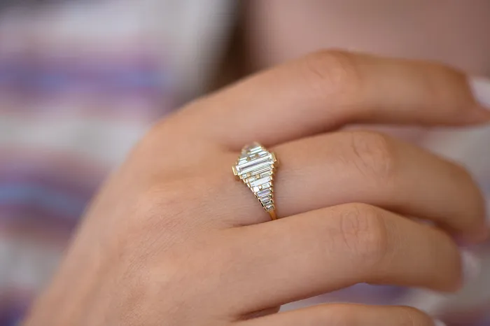 ARTEMER Baguette Diamond Ring with Gradient Diamonds and Gold Details Rings