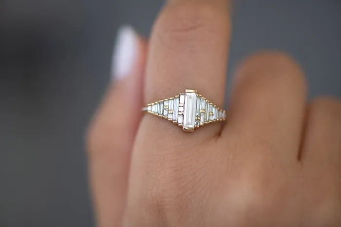ARTEMER Baguette Diamond Ring with Gradient Diamonds and Gold Details Rings
