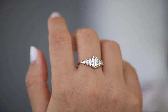 ARTEMER Baguette Diamond Ring with Gradient Diamonds and Gold Details Rings