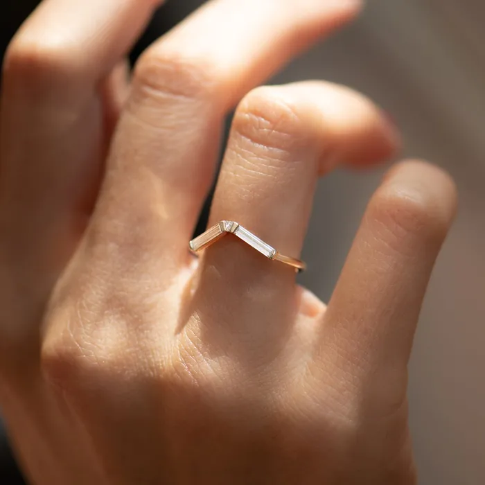ARTEMER Rings Chevron Baguette Diamond Wedding Ring