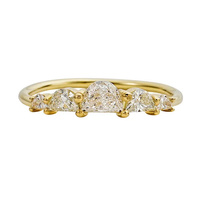 ARTEMER Rings Unique Half Moon Diamond Engagement Ring Five Diamond Ring