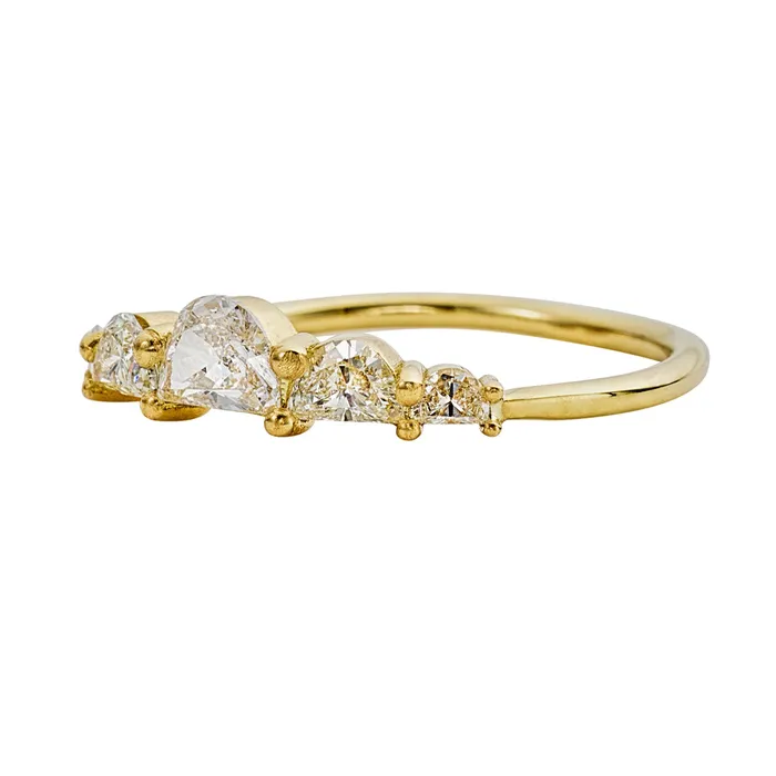 ARTEMER Rings Unique Half Moon Diamond Engagement Ring Five Diamond Ring