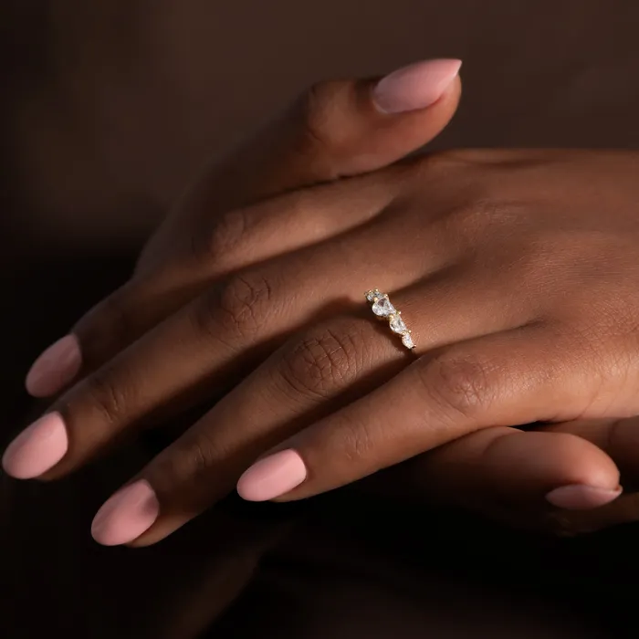 ARTEMER Rings Unique Half Moon Diamond Engagement Ring Five Diamond Ring