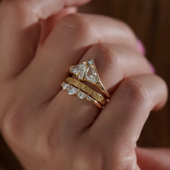 ARTEMER Rings Unique Half Moon Diamond Engagement Ring Five Diamond Ring