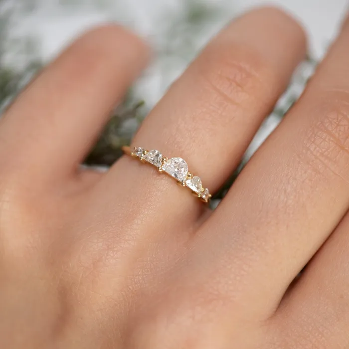 ARTEMER Rings Unique Half Moon Diamond Engagement Ring Five Diamond Ring