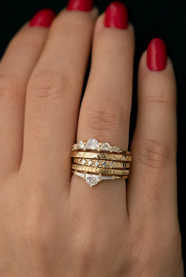 ARTEMER Rings Unique Half Moon Diamond Engagement Ring Five Diamond Ring