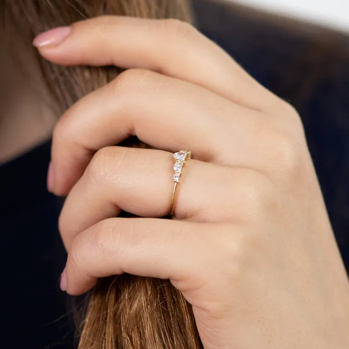 ARTEMER Rings Unique Half Moon Diamond Engagement Ring Five Diamond Ring