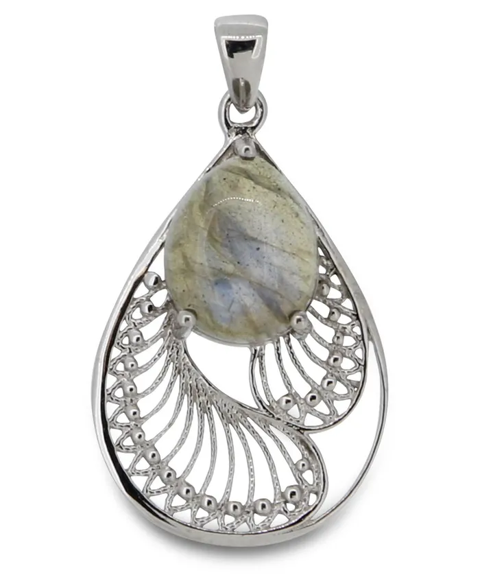 Buddha Groove Jewelry Necklaces Labradorite Pendant in Sterling Silver Feather Design