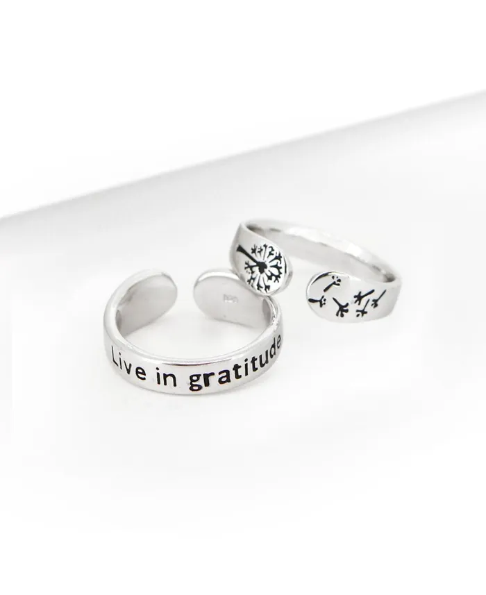 Buddha Groove Rings Live in Gratitude Sterling Silver Adjustable Inspirational Ring