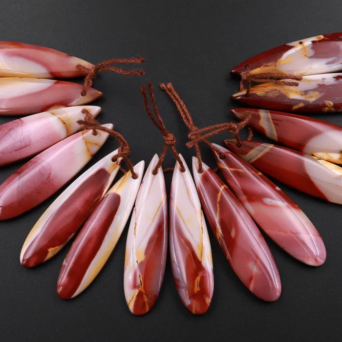 Drilled Australian Mookaite Jasper Earring Pair Matched Teardrop Gemstone Earrings Bead Pair Burgundy Maroon Red Colors Intrinsic Trading Earrings