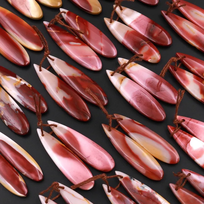 Drilled Australian Mookaite Jasper Earring Pair Matched Teardrop Gemstone Earrings Bead Pair Burgundy Maroon Red Colors Intrinsic Trading Earrings