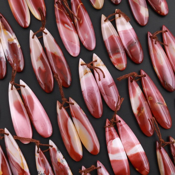 Drilled Australian Mookaite Jasper Earring Pair Matched Teardrop Gemstone Earrings Bead Pair Burgundy Maroon Red Colors Intrinsic Trading Earrings