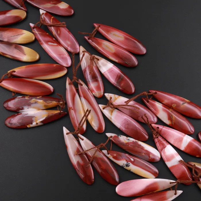 Drilled Australian Mookaite Jasper Earring Pair Matched Teardrop Gemstone Earrings Bead Pair Burgundy Maroon Red Colors Intrinsic Trading Earrings