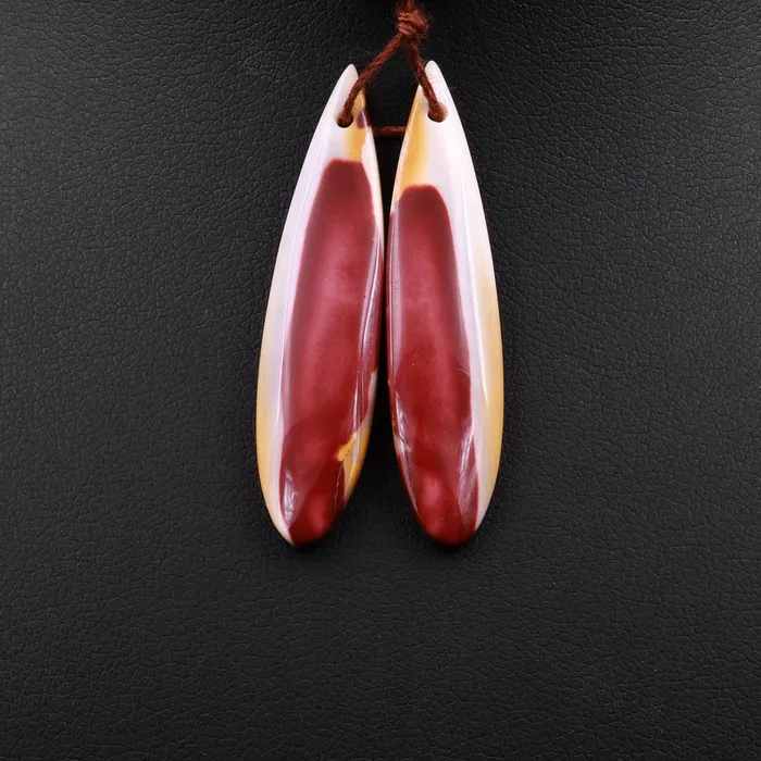 Drilled Australian Mookaite Jasper Earring Pair Matched Teardrop Gemstone Earrings Bead Pair Burgundy Maroon Red Colors Intrinsic Trading Earrings