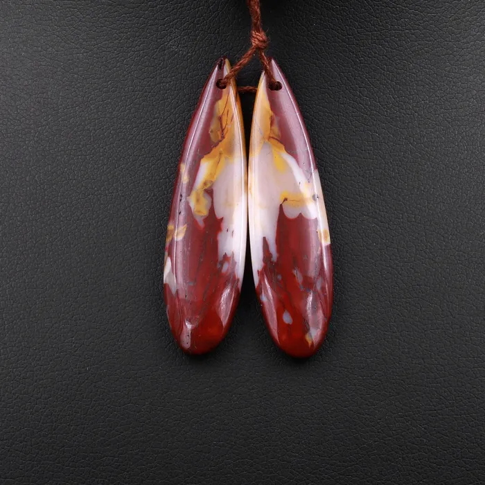 Drilled Australian Mookaite Jasper Earring Pair Matched Teardrop Gemstone Earrings Bead Pair Burgundy Maroon Red Colors Intrinsic Trading Earrings