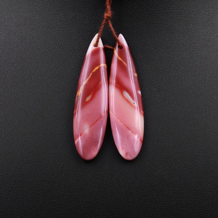 Drilled Australian Mookaite Jasper Earring Pair Matched Teardrop Gemstone Earrings Bead Pair Burgundy Maroon Red Colors Intrinsic Trading Earrings