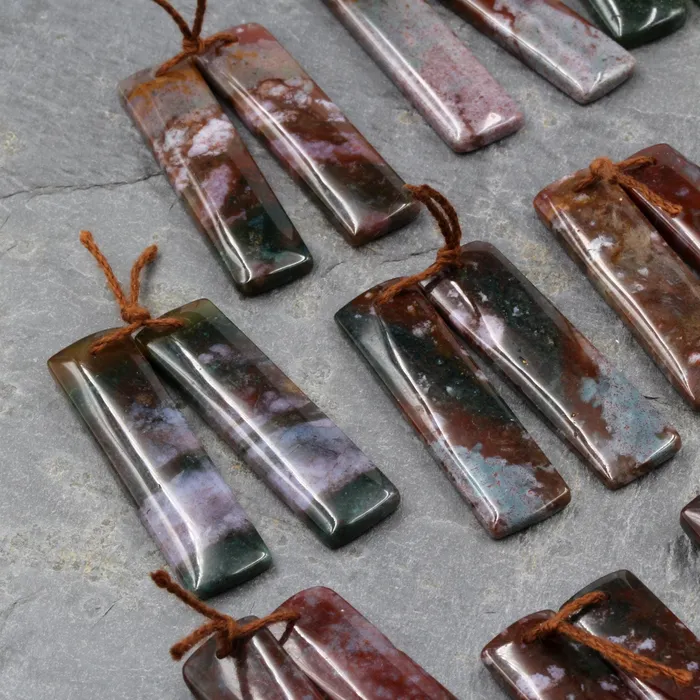 Earrings Intrinsic Trading Drilled Gemstone Pair Natural Green Red Indian Agate Rectangle Cabochon Cab Pair Matched Earrings Bead Pair Natural Stone