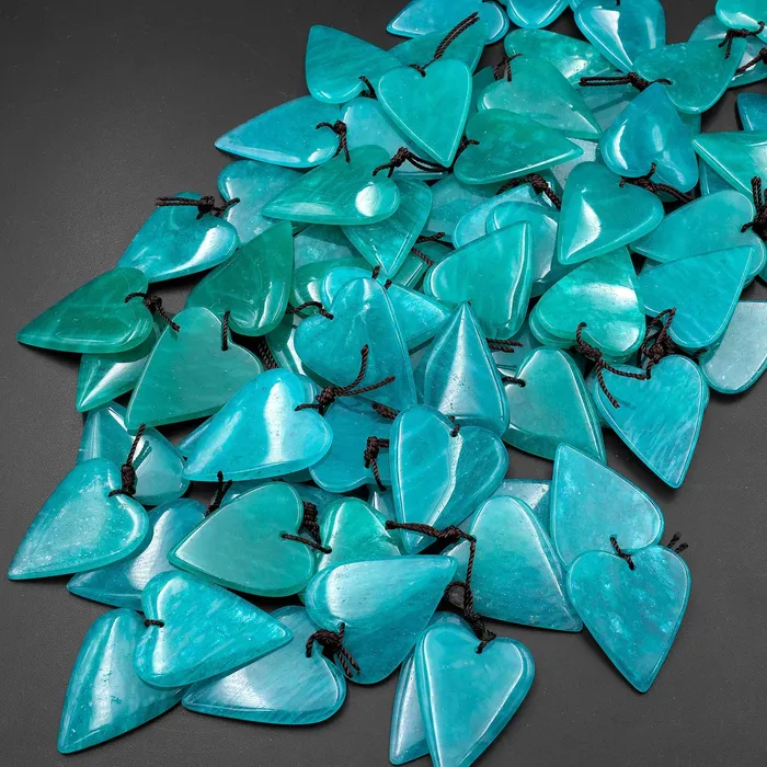 Earrings Intrinsic Trading Natural Peruvian Amazonite Deep Aqua Blue Green Heart Earring Pair Drilled Gemstone Matched Beads