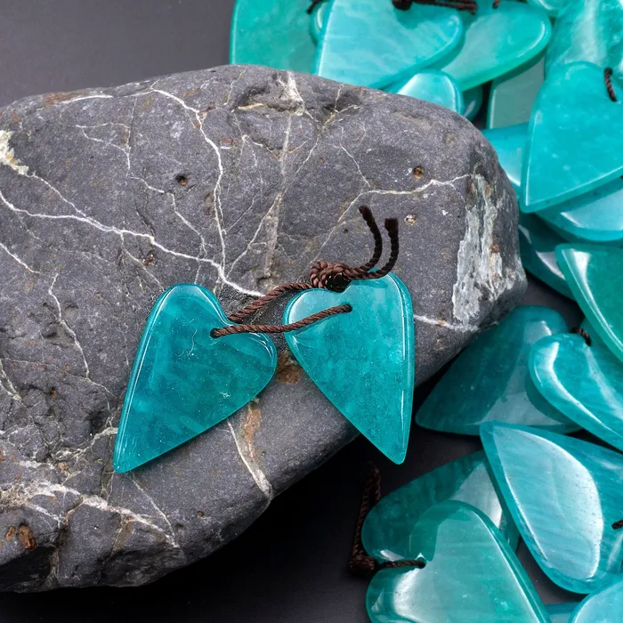 Earrings Intrinsic Trading Natural Peruvian Amazonite Deep Aqua Blue Green Heart Earring Pair Drilled Gemstone Matched Beads