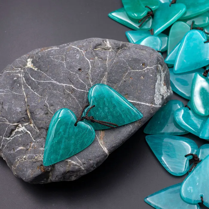 Earrings Intrinsic Trading Natural Peruvian Amazonite Deep Aqua Blue Green Heart Earring Pair Drilled Gemstone Matched Beads