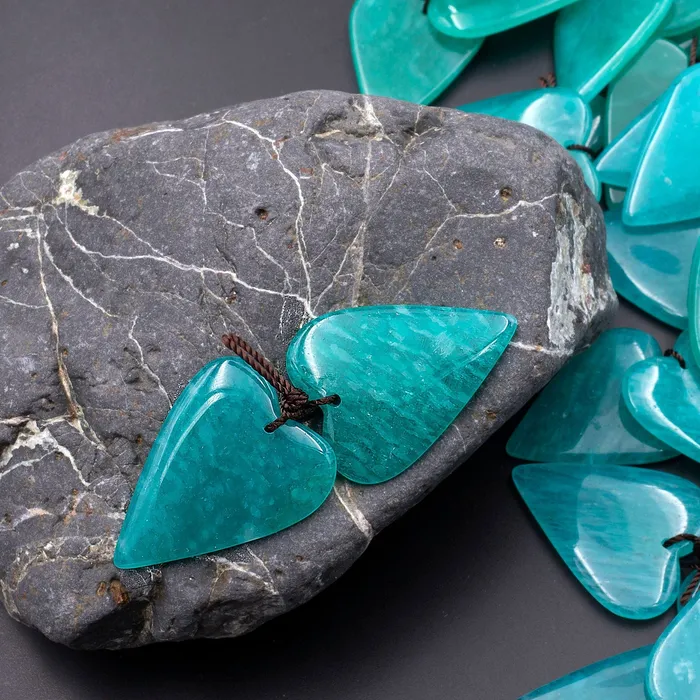 Earrings Intrinsic Trading Natural Peruvian Amazonite Deep Aqua Blue Green Heart Earring Pair Drilled Gemstone Matched Beads