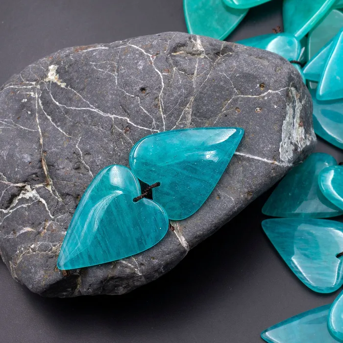 Earrings Intrinsic Trading Natural Peruvian Amazonite Deep Aqua Blue Green Heart Earring Pair Drilled Gemstone Matched Beads