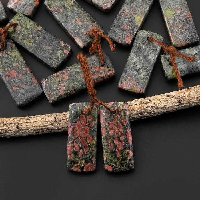 Earrings Intrinsic Trading Natural Red Unakite Earring Pair Drilled Matched Short Rectangle Gemstone Beads A1