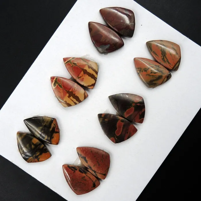 Earrings Intrinsic Trading Undrilled Natural Red Creek Jasper Stone Cabochon Freeform Matched Earring Pair Cab Picasso Jasper Cherry Creek Jasper Cabochon Set C312 Card