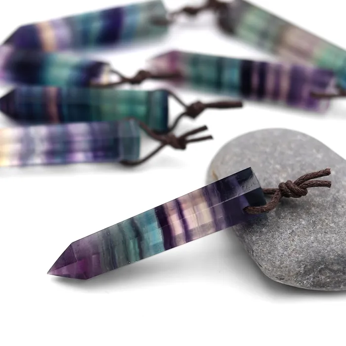Intrinsic Trading AAA Natural Rainbow Fluorite Crystal Point Pendant Side Drilled Gemstone Tower Pendulum Necklaces