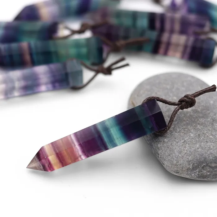 Intrinsic Trading AAA Natural Rainbow Fluorite Crystal Point Pendant Side Drilled Gemstone Tower Pendulum Necklaces