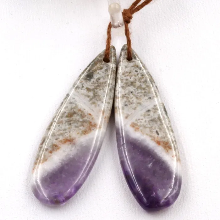 Intrinsic Trading Earrings Natural Amethyst Earring Beads Pair Teardrop Cabochon Cab Pair Matched Earrings Pair Natural Purple Amethyst Gemstone 10mm x 40mm