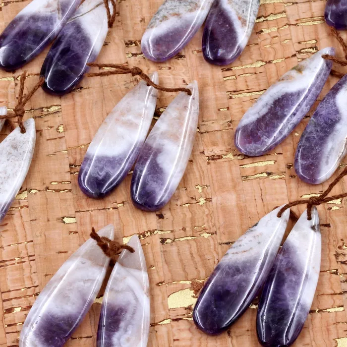 Intrinsic Trading Earrings Natural Amethyst Earring Beads Pair Teardrop Cabochon Cab Pair Matched Earrings Pair Natural Purple Amethyst Gemstone 10mm x 40mm