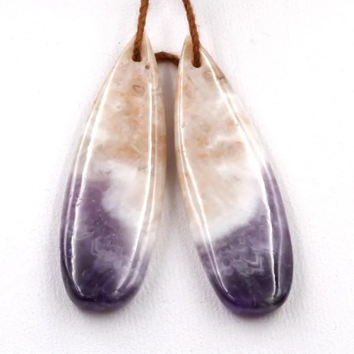 Intrinsic Trading Earrings Natural Amethyst Earring Beads Pair Teardrop Cabochon Cab Pair Matched Earrings Pair Natural Purple Amethyst Gemstone 10mm x 40mm