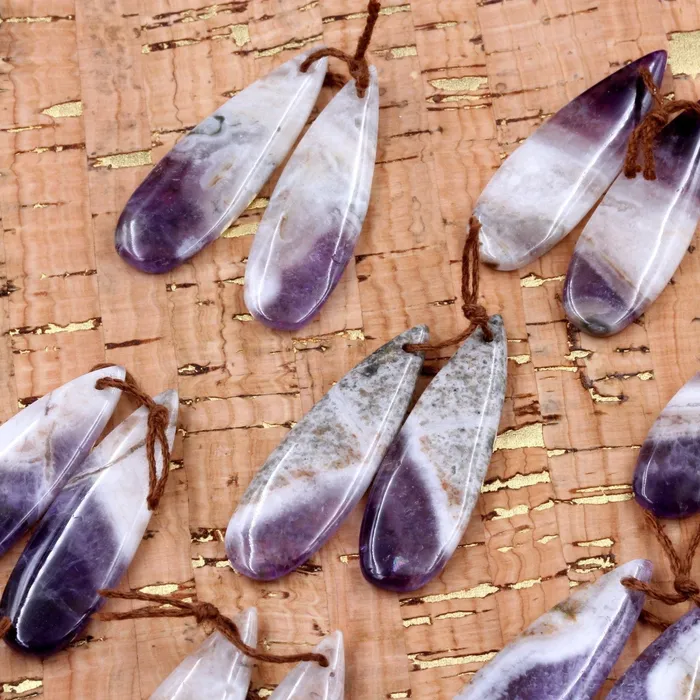 Intrinsic Trading Earrings Natural Amethyst Earring Beads Pair Teardrop Cabochon Cab Pair Matched Earrings Pair Natural Purple Amethyst Gemstone 10mm x 40mm