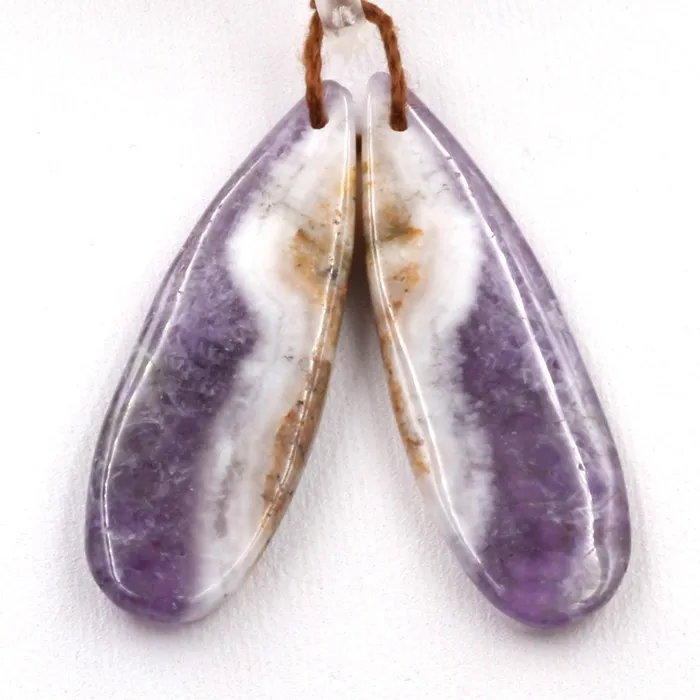 Intrinsic Trading Earrings Natural Amethyst Earring Beads Pair Teardrop Cabochon Cab Pair Matched Earrings Pair Natural Purple Amethyst Gemstone 10mm x 40mm