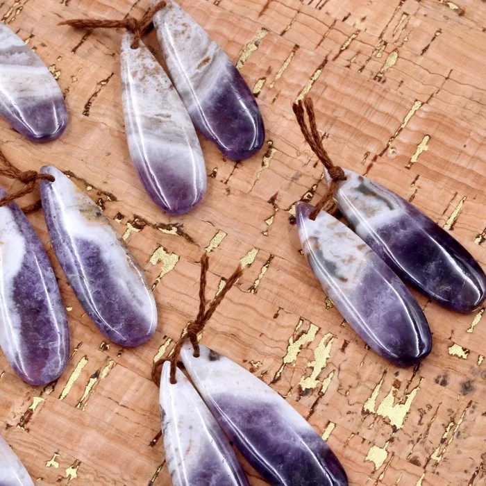 Intrinsic Trading Earrings Natural Amethyst Earring Beads Pair Teardrop Cabochon Cab Pair Matched Earrings Pair Natural Purple Amethyst Gemstone 10mm x 40mm