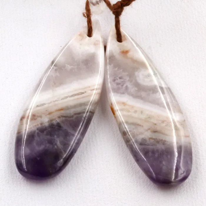 Intrinsic Trading Earrings Natural Amethyst Earring Beads Pair Teardrop Cabochon Cab Pair Matched Earrings Pair Natural Purple Amethyst Gemstone 10mm x 40mm