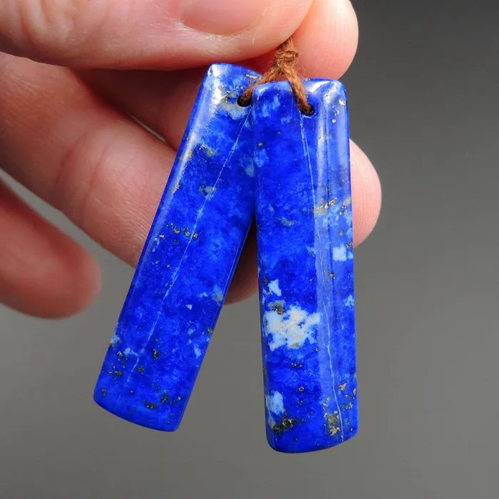 Intrinsic Trading Earrings Natural Lapis Earring Pair With Pyrite Rectangle Cabochon Cab Pair Drilled Matched Earrings Bead Pair E2156