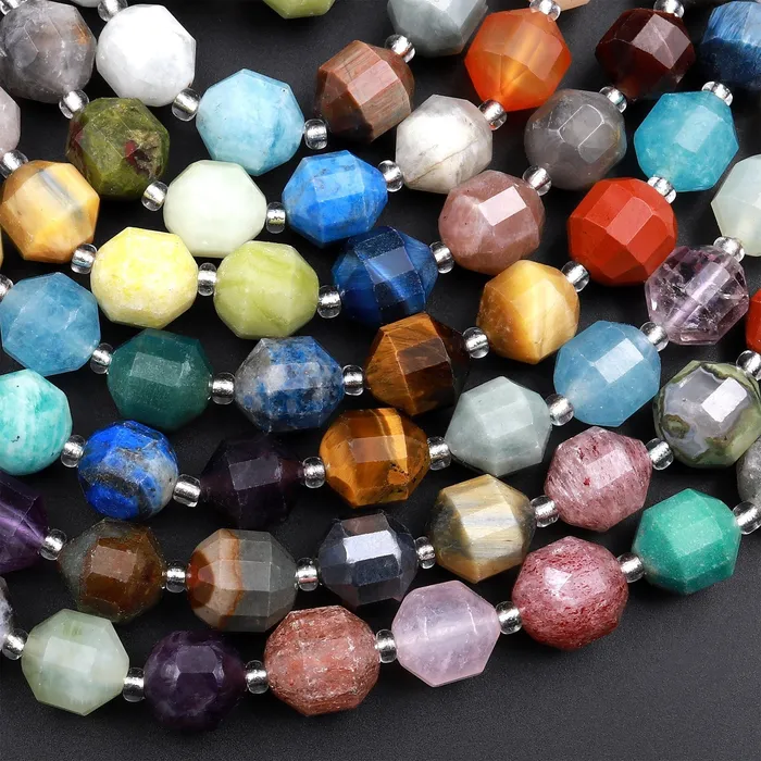 Intrinsic Trading Mixed Multicolor Natural Gemstone Faceted Prism Cut 8mm 10mm Round Beads Double Terminated Points 155 Strand Rings Intrinsic Trading Mixed Multicolor Natural Gemstone Faceted Prism Cut 8mm 10mm Round Beads Double Terminated Points 155 Strand Rings