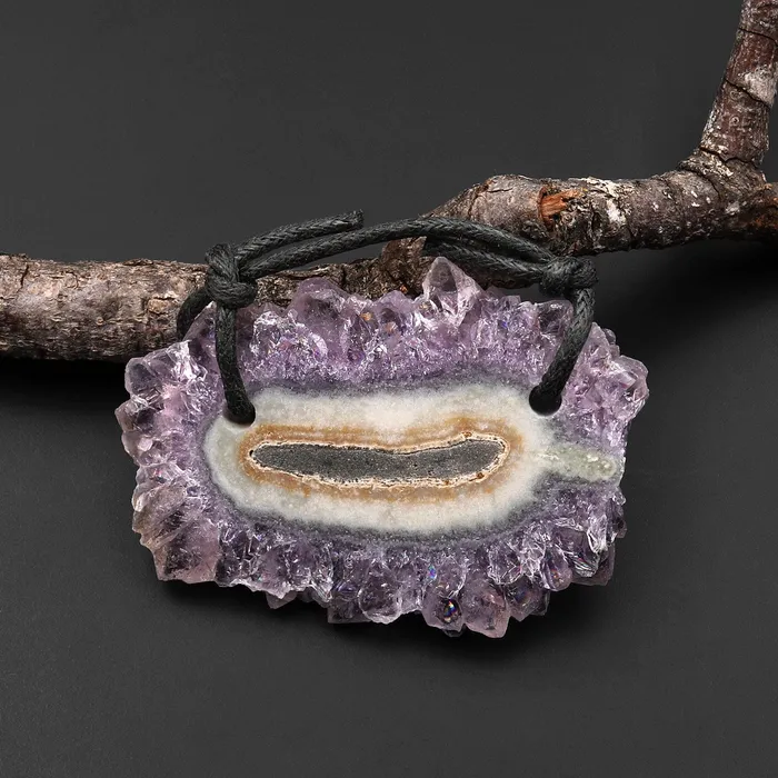 Intrinsic Trading Necklaces 2 Hole Pendant Natural Amethyst Stalactite Flower Pendant Flat Slice Freeform One of a Kind P0143 Intrinsic Trading Necklaces 2 Hole Pendant Natural Amethyst Stalactite Flower Pendant Flat Slice Freeform One of a Kind P0143