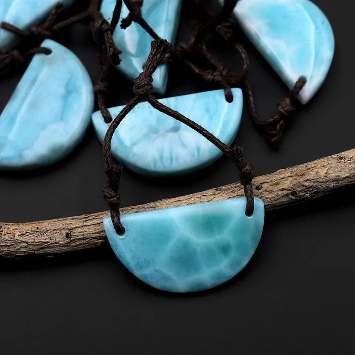 Intrinsic Trading Necklaces 2 Hole Pendant Natural Blue Larimar Half Moon Pendant Drilled Genuine Real Blue Larimar Gemstone Focal Bead A3 Intrinsic Trading Necklaces 2 Hole Pendant Natural Blue Larimar Half Moon Pendant Drilled Genuine Real Blue Larimar Gemstone Focal Bead A3