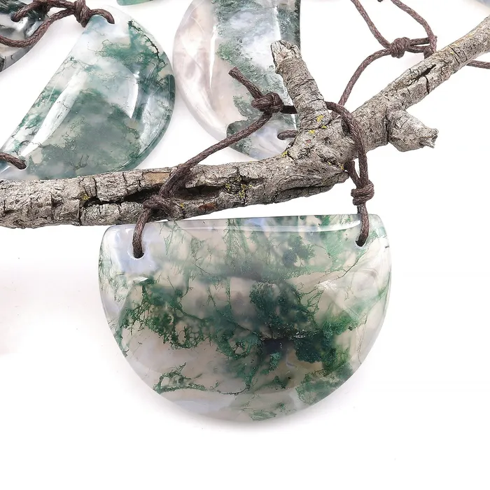Intrinsic Trading Necklaces 2 Hole Pendant Natural Green Moss Agate Half Circle Moon Pendant A7 Intrinsic Trading Necklaces 2 Hole Pendant Natural Green Moss Agate Half Circle Moon Pendant A7