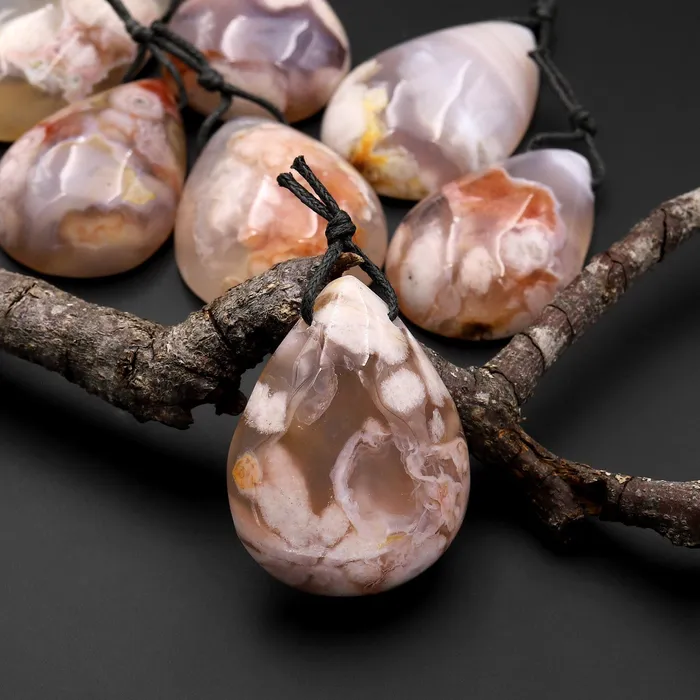 Intrinsic Trading Necklaces AAA Natural Cherry Blossom Agate Teardrop Pendant Aka Flower Agate Intrinsic Trading Necklaces AAA Natural Cherry Blossom Agate Teardrop Pendant Aka Flower Agate
