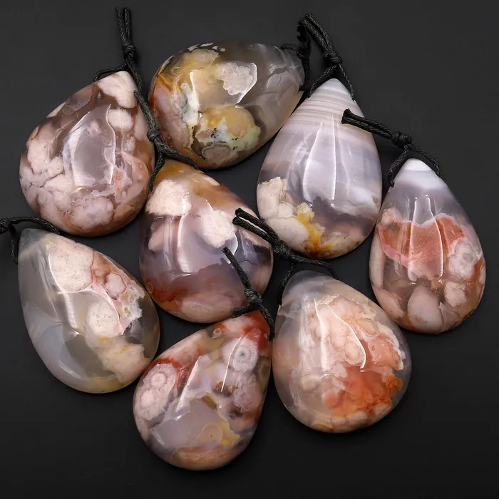Intrinsic Trading Necklaces AAA Natural Cherry Blossom Agate Teardrop Pendant Aka Flower Agate