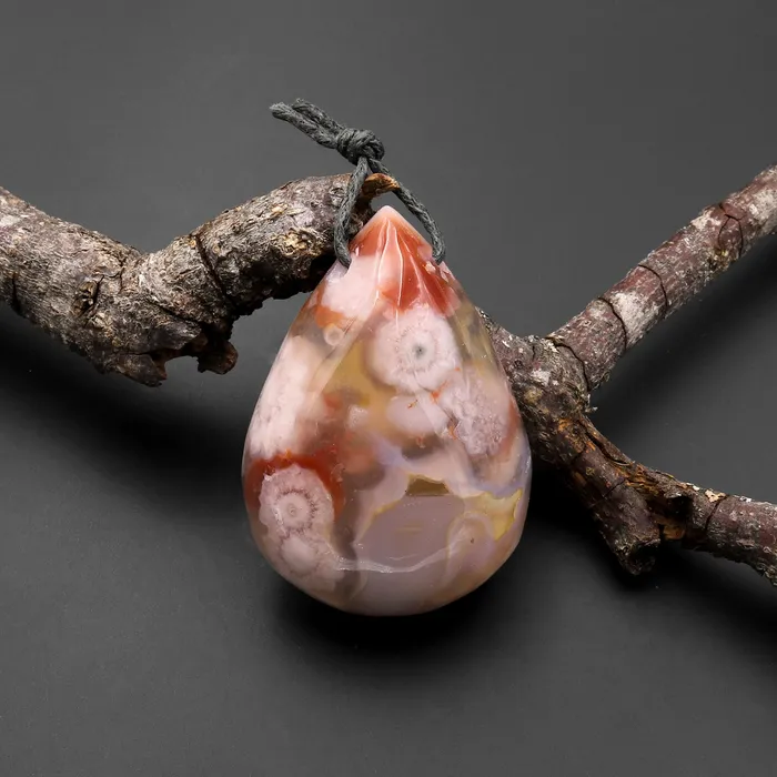 Intrinsic Trading Necklaces AAA Natural Cherry Blossom Agate Teardrop Pendant Aka Flower Agate