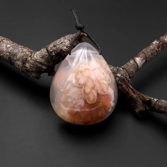 Intrinsic Trading Necklaces AAA Natural Cherry Blossom Agate Teardrop Pendant Aka Flower Agate