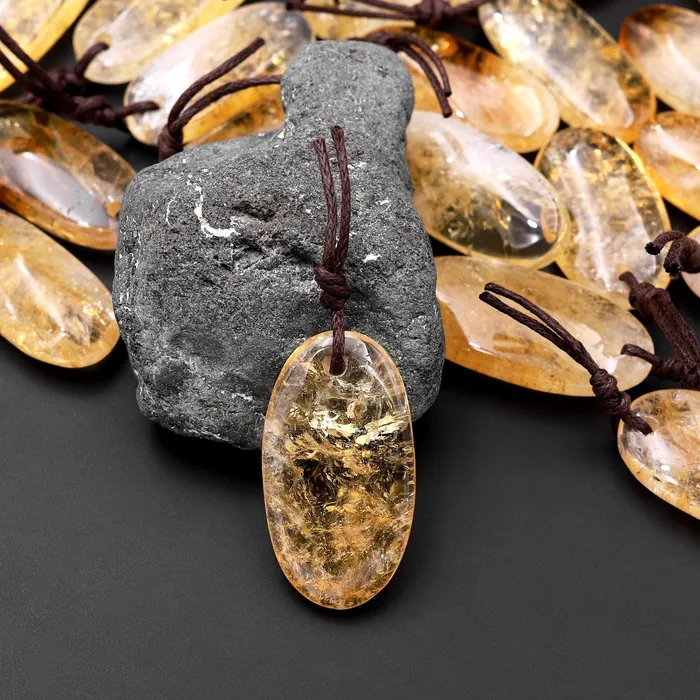 Intrinsic Trading Necklaces Natural Golden Citrine Long Oval Pendant Bead Drilled Gemstone Intrinsic Trading Necklaces Natural Golden Citrine Long Oval Pendant Bead Drilled Gemstone