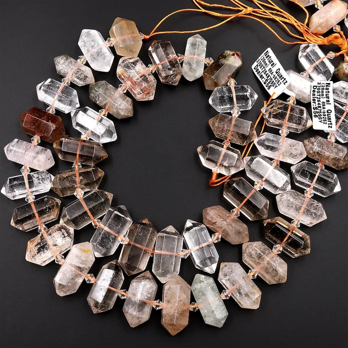 Intrinsic Trading Necklaces Natural Phantom Smoky Quartz Beads Faceted Double Terminated Points Center Drilled Lodalite Pendant 155 Strand